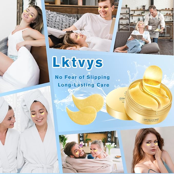 Lktvys Gold Eye Patches 2-Pack (120 PCS) - Anti-Wrinkle & Firming Under Eye Gel Mask, Instantly Brighten Dark Circles, Luxury Collagen Treatment for Women, Wrinkle Patches for Eye Area