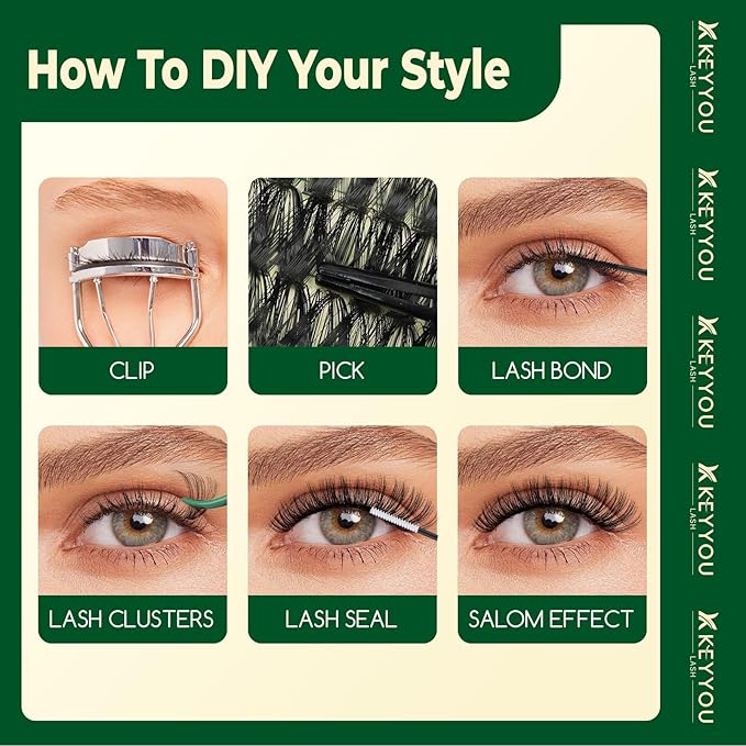 KEYYOU Lash Clusters Kit Thick Lash Extension Kit with 280pcs Super Soft 60D+80D D Curl 10-18MIX Lash Clusters for Volume Fluffy Look with Bond&Seal and Applicator DIY at Home