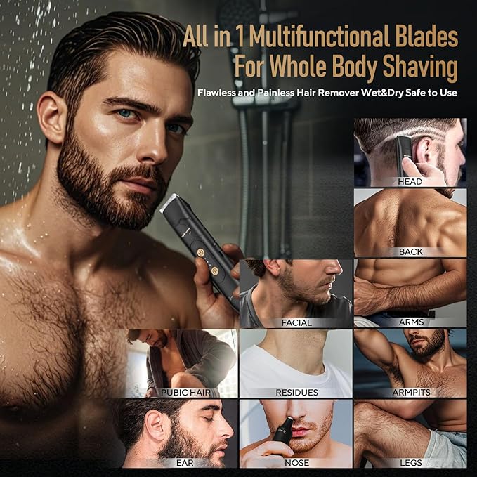 All in 1 Groin & Body Hair Trimmer for Men Bikini Trimmer Women Electric Ball Pubic Shaver IPX7 Waterproof Wet & Dry Use Versatile Shaver for Temple Groin Nose Ear Hairs Beard, Black