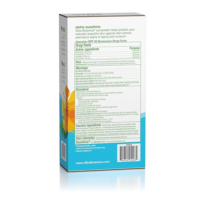 Alba Botanica Hawaiian Coconut Sunscreen, Spray Broad Spectrum SPF 50 Sunscreen, Water Resistant and Biodegradable 8 fl oz Bottle (Pack of 2)