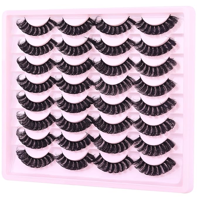 Russian Strip Lashes Natural Look False Eyelashes Fuzzy D Curly Strip Eyelashes Wispy Thick Volume Fake Eye Lashes Cat Eye 16 Pairs ALICROWN