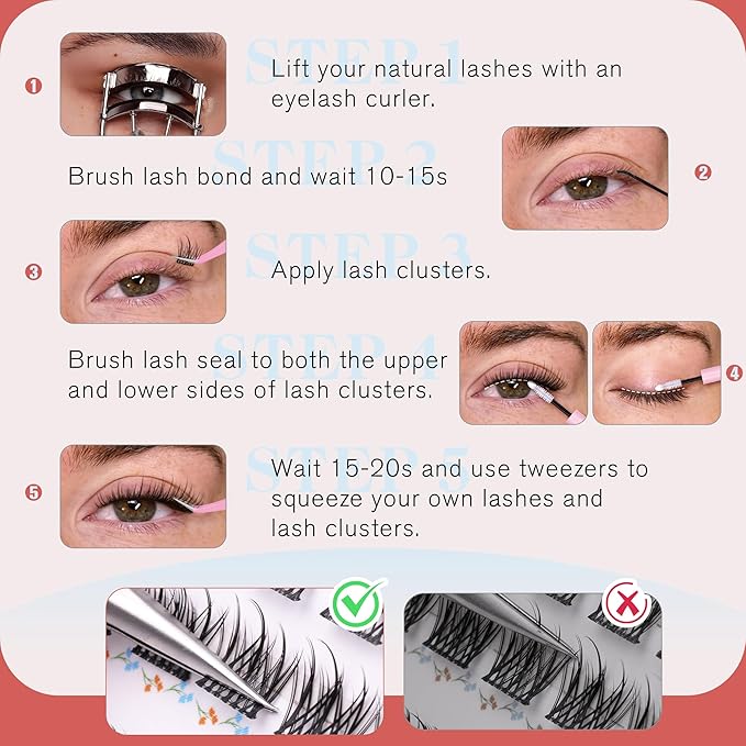 Natural Lash Clusters 8-10-12MM Short Cluster Eyelash Extensions C-curly DIY Lash Extension Eyelash Clusters Ultra Thin Lash Band Individual Lashes for Clean Girl Makeup by Newcally