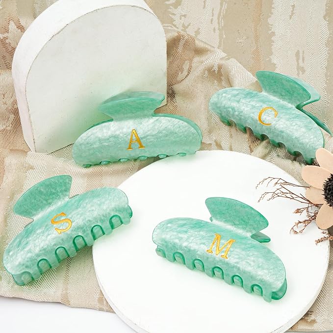 Personalized Hair Clips Hair Claws for Women - Elegant Hair Accessories for Women - Monogram Hair Claw Birthday Gifts for Her Wedding Bridesmaid Friend Sister Teacher Wife Grandma - Green,E