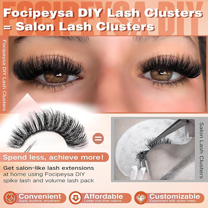 Focipeysa Eyelash Clusters 100D 200D Lashes Extensions with Bottom Lash Volume Fluff Lash Clusters 256pcs Individual Eyelash Extensions 12-18mm Eyelash Extensions DIY D-Curly Lash Extension at Home