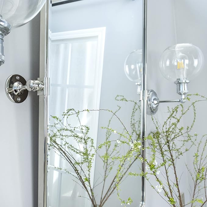 TEHOME Pivot Mirror Chrome Tilt Bathroom Vanity Mirror Large Metal Framed Rectangle Tilting Beveled Vanity Mirrors for Wall, Vertical Hanging, Overall 34.14 x 40 inches (Mirrror 30 x 40 inches)