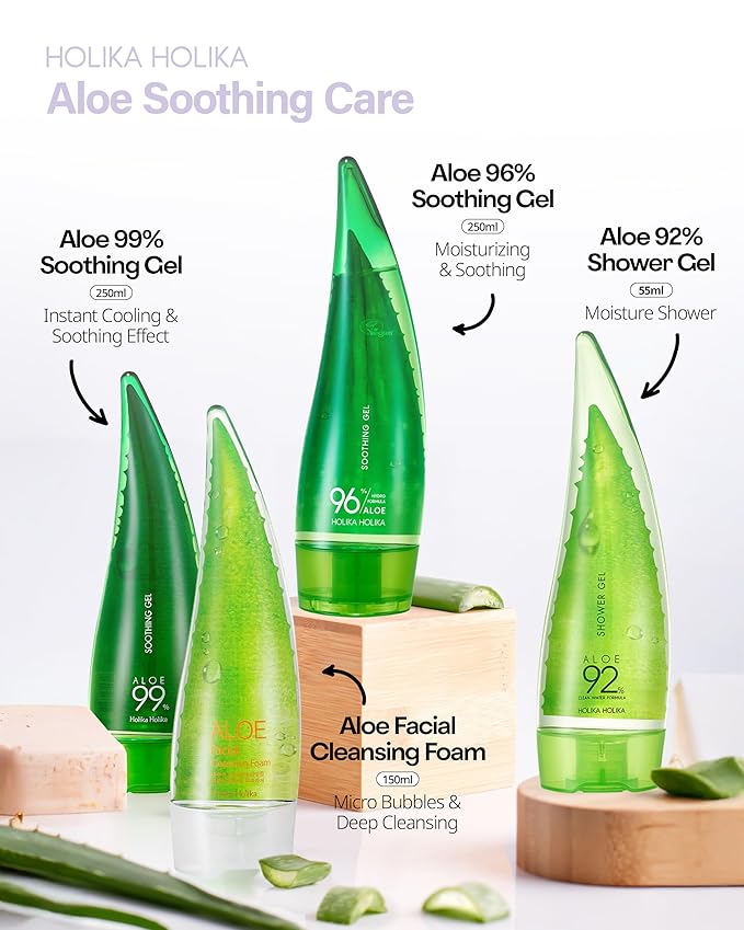 HOLIKA HOLIKA Aloe Fresh Moisture Soothing Gel - Face Body Moisturizer - Fermented Aloe and Cica - Hydrating Cooling Hypoallergenic Korean Skincare for Sensitive Sunburned Skin, 8.45oz