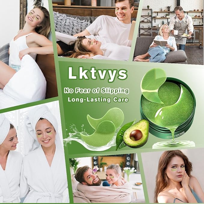 Lktvys Avocado Under Eye Patches (60 PCS), Collagen Eye Mask for Dark Circles and Puffiness, Hydrating Under Eye Pads for Women & Men