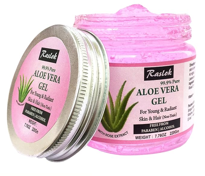 Raslok Aloe Vera Gel Pure Natural Organic Aloe Gel For Moisturizing Face Skin & Hair Care (Rose, 7.76 OZ)