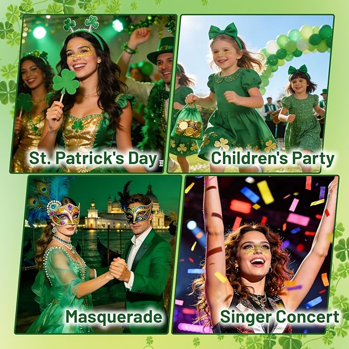 DAGEDA Laser Green Body Glitter Stick,St Patricks Day Accessories,Sparkly Face Glitter Makeup,Holographic Hair Glitters St Paddys Outfits for Women, Shimmer Face Paint Stick for Mardi Gras Accessories