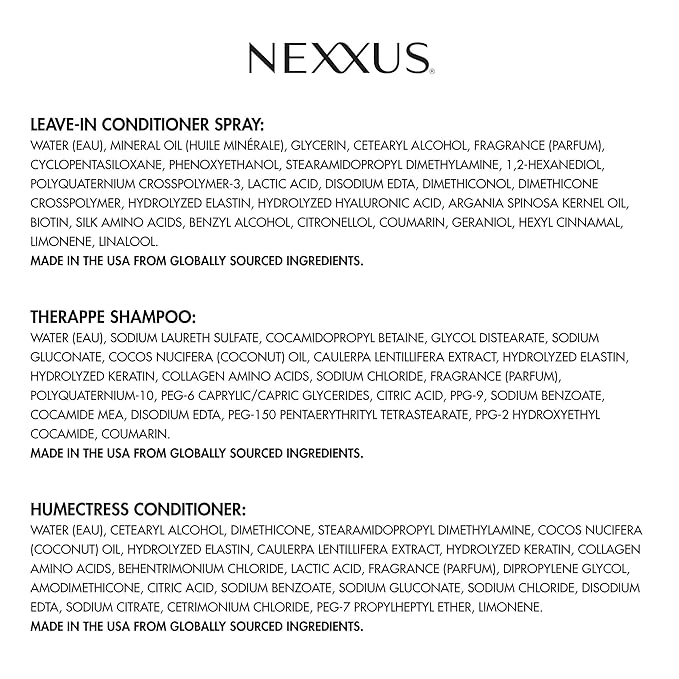 Nexxus Shampoo & Conditioner Therappe Humectress 2 ct for Dry Hair 33.8 oz & Humectress Leave-In Conditioner Spray 20-in-1 Perfector 9 oz