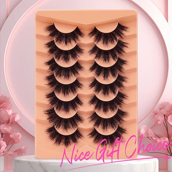 Veleasha Fluffy Lashes D Curl Soft Volume False Eyelashes Faux Mink Eyelashes Downy 10-18MM Thick Lashes Fuzz Fake Dramatic 7 Pairs Eyelash Pack (831)