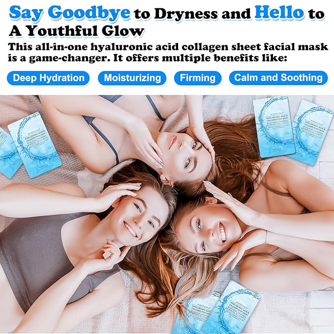 MISSEDSEN Collagen Face Mask with Hyaluronic Acid, Vitamin E Oil for Skin Care Hydrating, Moisturizing, Brightening & Anti Aging Face Masks Skincare for Oil, Dry, Acne, Sensitive All Skin Types 5PCS