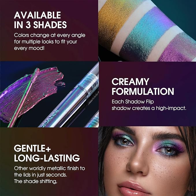 Jolilab Metallic Liquid Chameleon Eyeshadow, Multi-Dimensional Eye Looks, Long-lasting Holographic Glitter Multichrome Eyeshadows Makeup (#Peacock+#GX013)