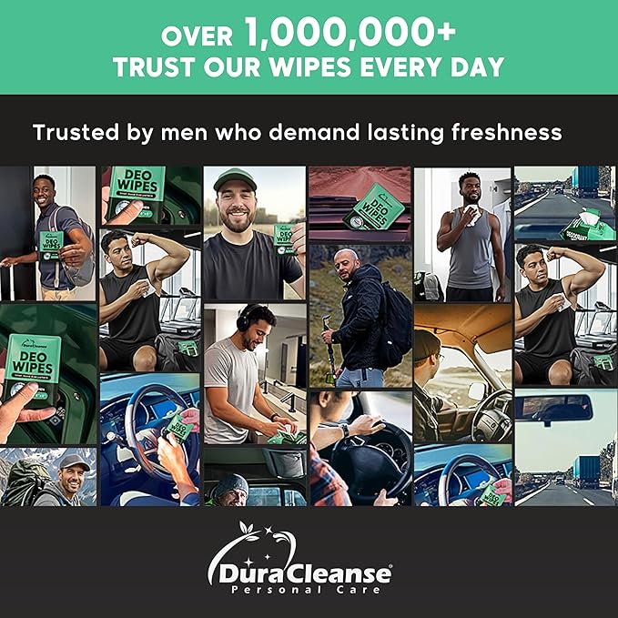 Deodorant Wipes for Men - Freshening Body Towelettes for Post-Workout, Travel, and Daily Deodorizing - On-the-Go Fresh Scent Cleansing Wipes, 240 Count (4 Pack)