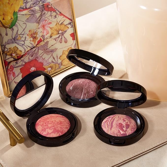 LAURA GELLER NEW YORK Baked Blush-n-Brighten Marbleized Blush + Angled Brush (04 Ethereal Rose, 47mm)