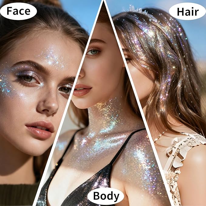 AROIC Body Glitter Stick - 6 Pack Mardi Gras Face & Hair Glitter with Chunky Sequins, Waterproof Sparkling Face Paint with Fruit Scent for Women Singer Festival Makeup Concert Party Rave Accessories