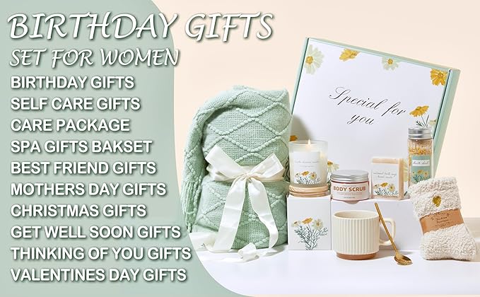 Deluxe Spa Self Care Gift Basket – Postpartum & Surgery Gifts, Home Spa Care Package with Body Scrub Bath Salt, Relaxing Birthday Get Well Box, Gifts to Cheer Her Up