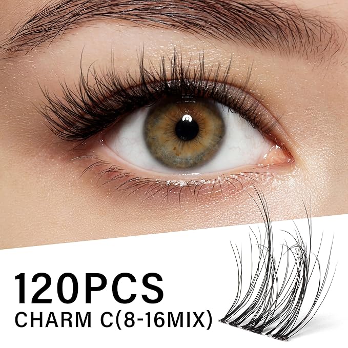 Lash Clusters Kit 0.05mm Individual Lashes, 3D Wispy Lashes, 0.1mm Super Thin Band Resuable Natural Lashes,D Curl Faux Mink Lashes,120pcs Lash Extension (Green Charm-D-0.05-8-16mix-Kit)
