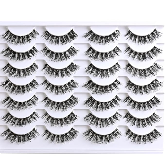 Lashes False Eyelashes Natural Wispy Fake Lash Strips 50D Strip Lash Clusters Cat Eye Volume Mink Eyelash Pack Fluffy Eye Lashes Natural Look Short Cateye Full Pestañas Sets by FenBair