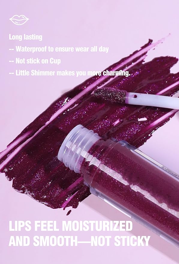 Shimmer Lip Gloss,Shine Liquid Lipstick Glossy Shimmer Finish, Glitter Sparkly Smooth Primer Lip Tint,Moisturizing Matte Lip Glaze Fine Glitter Waterproof Non-Stick Cup for Girls Women(#07)
