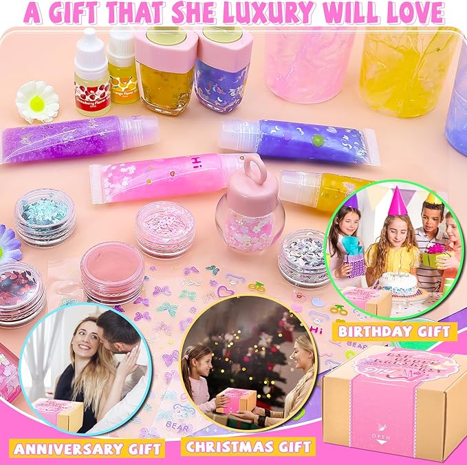 WhizToys 74 PCS Lip Gloss Making Kit, DIY Make Your Own Lip Gloss Kit Beginner,Fun Craft Set for Girls Kids Teens Women, Birthday Gift Set for Girl,Woman