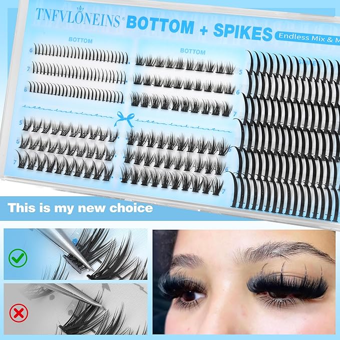 Bottom Lash Clusters with Spikes 4 Styles Bottom Lashes with 12-22MM Upper Spikes Eyelash Clusters Match Dramatic Cluster Eyelash Extensions DIY Evil Lash Extensions by TNFVLONEINS