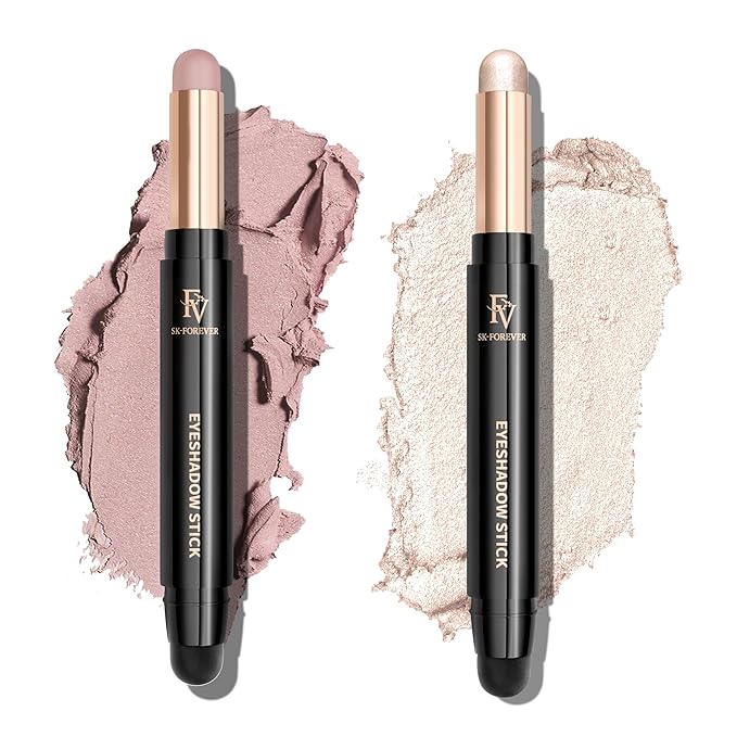 FV Waterproof Eyeshadow Stick Duo,Long-Lasting Cream Eye Shadow Makeup Sets, High Pigmented Eyeshadow Pencil with Matte & Shimmer Finish, Natural Look (Rose & Pearl)