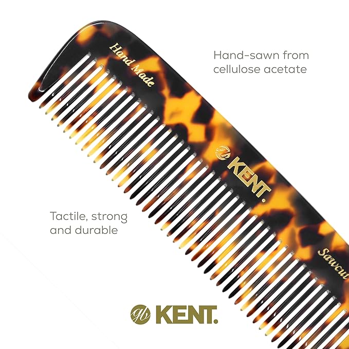 Kent 12T TY Wide Tooth Detangling Comb - 5.5" Handmade Pocket Comb for Thick, Curly, and Wavy Hair, Large Tooth Grooming Comb for Hair, Beard, and Mustache - Saw-Cut and Hand Polished