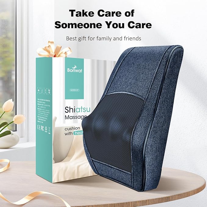 Boriwat Back Massager Neck Massager with Heat, Christmas Gifts for Men Women Mom Dad, Stress Relax at Home Office and Car (Blue-R7)