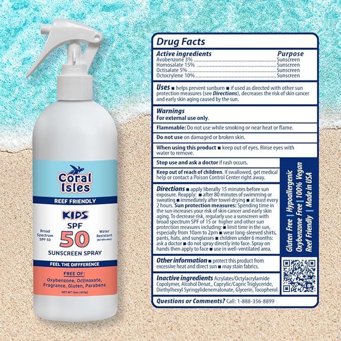 KIDS Rocky Mountain Sunscreen SPF 50 Liquid Spray | Broad Spectrum UVA/UVB Protection | Hawaii 104 Reef Act Compliant (Oxybenzone & Octinoxate Free) | Water Resistant 80 Min. | (16 Fl oz, 2-pack)