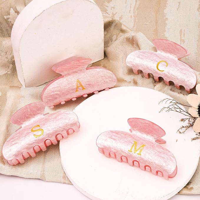 Retirement Gifts for Teacher Cute Hair Clips Initial Claw | Teacher Appreciation Gifts,Birthday Gifts | Gifts for Women - Pink,R