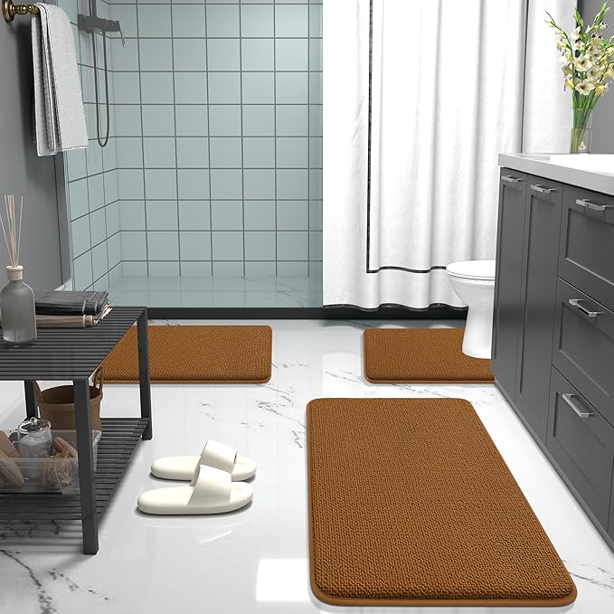 OLANLY Thick Memory Foam Bath Mat Rug 30x20, Extra Soft Absorbent Bathroom Rug, Quick Dry Bath Mats, Non-Slip, Machine Washable Carpet for Bathroom, Tub and Shower, Home Decor Accessories, Ochre