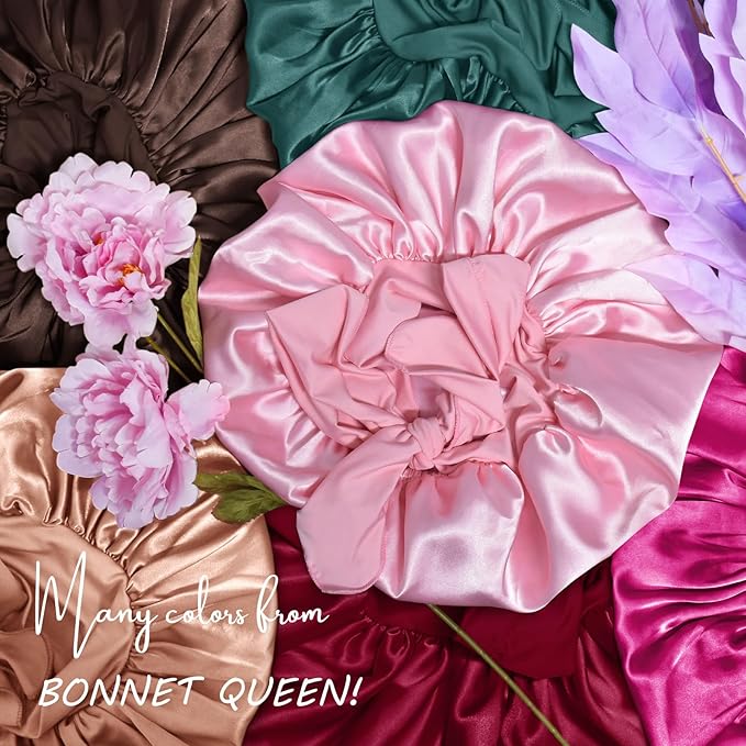 BONNET QUEEN Silk Bonnet for Sleeping Women Satin Bonnet Night Sleep Cap Wrap for Curly Hair with Adjustable Tie Band, Single Layer, Champagne