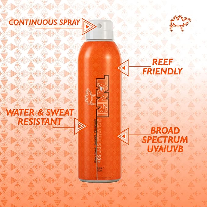 TANRI SPF50+ Sunscreen Spray; Hawaii 104 Reef Act Compliant; Sunscreen Spray for Face and Body; Water & Sweat Proof; Octinoxate & Oxybenzone Free; Broad Spectrum UVA/UVB Protection; (6 fl. oz.)