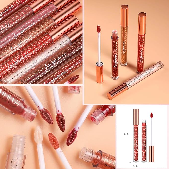 Nude Brown Lip Gloss Plumping Glitter Lip Gloss for Girls Women Lip Plumping Tinted Lipgloss High Pigment Plumper Long Lasting Moisturizing Lip Gloss Oil Shimmer Natural Lipstick Lip Liner(02#)