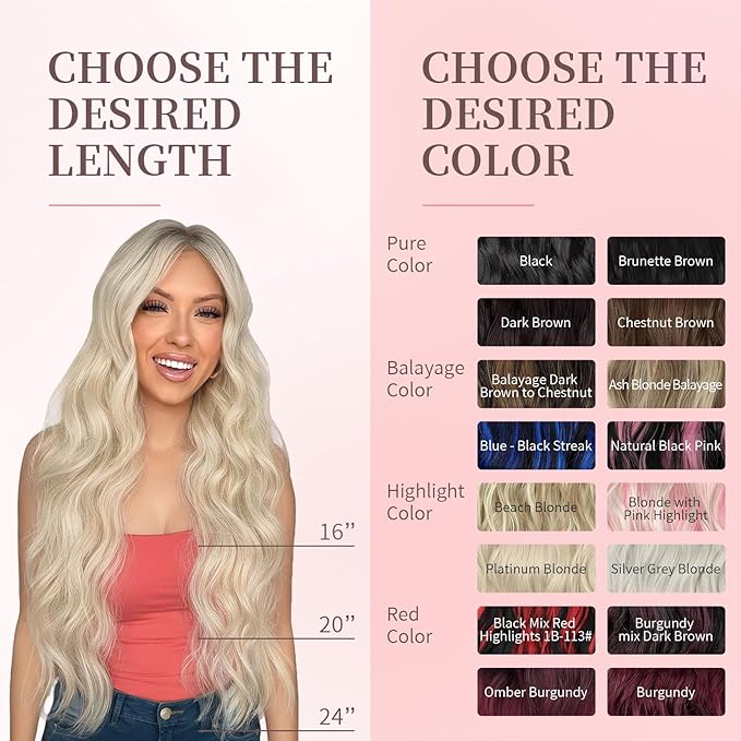 KooKaStyle Clip in Synthetic Hair Extensions Long Wavy 4PCS Thick Hairpieces Platinum Blonde Fiber Double Weft Natural Hair Extensions 20 Inch for Women