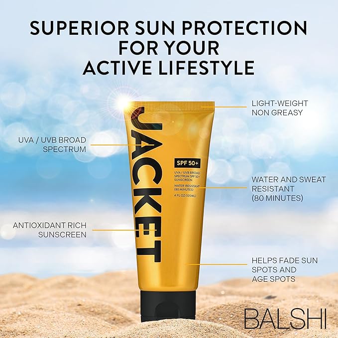 Sport Sunscreen SPF 50+, Water Resistant, Oil Free, Anti-Aging Cream, Vitamin and Antioxidant Enriched, Age Spot Remover, Oxybenzone Free, Sun Screen Protector for Face and Body - 4 FL OZ