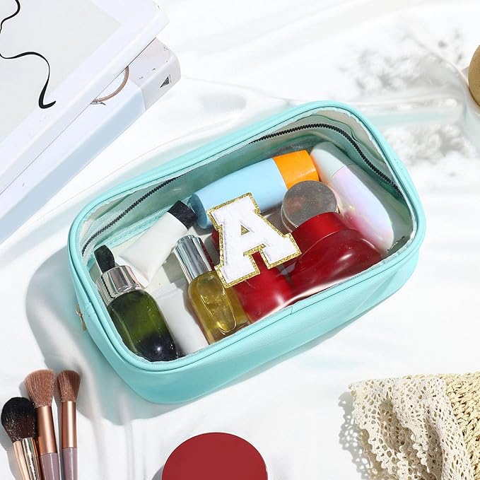 YOOLIFE Initial Clear Makeup Bag | Travel Clear Makeup Bag | Travel Beach Toiletry Bag | Car Organizer Essentials for Women | Teacher Birthday Gifts Valentines Gift Blue K