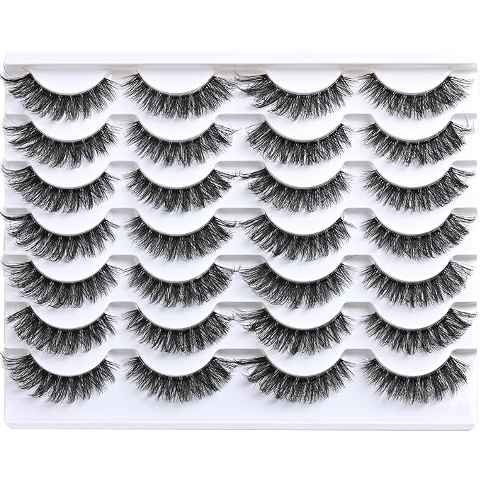 Lashes False Eyelashes Natural Wispy Fake Lash Strips 40D Strip Lash Clusters Cat Eye Volume Mink Eyelash Pack Fluffy Eye Lashes Natural Look Short Cateye Full Pestañas Sets by FenBair
