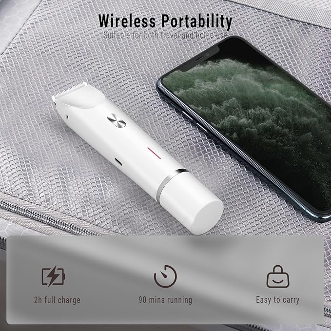 2-in-1 Bikini Trimmer for Women, Bikini Shaver with Dual Heads, Body and Facial Hair Removal, Rechargeable Cordless Electric Razors for Face Chin Pubic Underarm Legs, IPX7 Waterproof, White