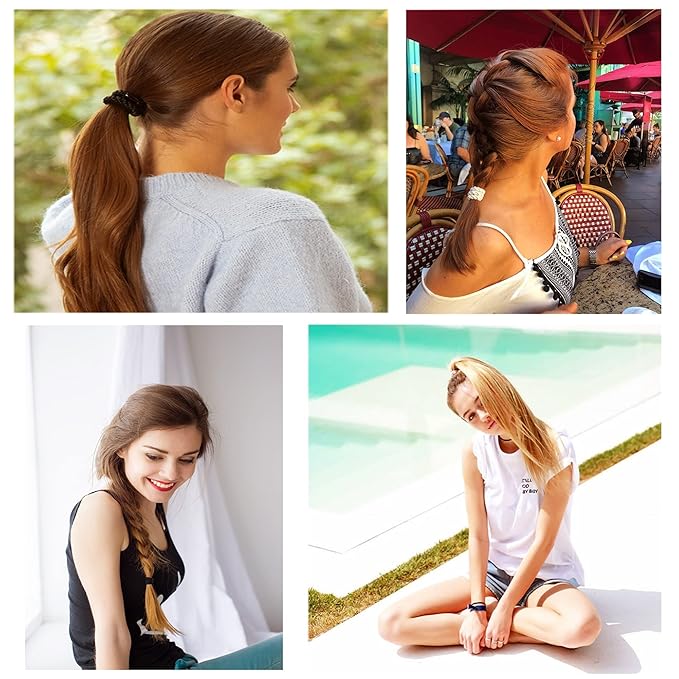 AXEN 8PCS Elastic Hair Tie for Women Girls, Cotton Bands Soft Woven Ponytail Holders for Thick Hair and Curly Hair, Red Series