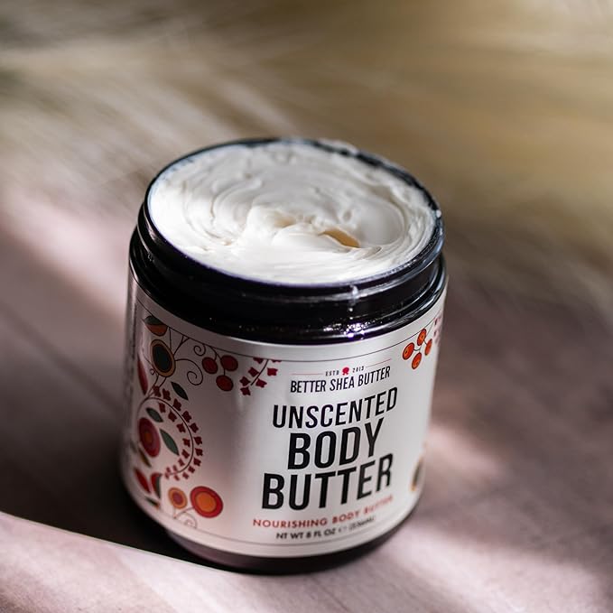 Whipped Body Butter for Dry Skin, UNSCENTED Rich Body Moisturizer with Raw Shea Butter | Body Lotion for Sensitive Skin, Paraben Free, No Synthetic Fragrances, Non Greasy Body Cream | 8 oz
