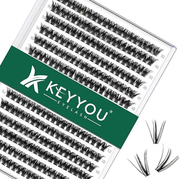 Lash Clusters 300pcs Individual Lashes 50D 0.07C Curl 10mm DIY Eyelash Extension KEYYOU Large Tray Volume Soft&Natural Cluster Lashes(50D-0.07C,10)