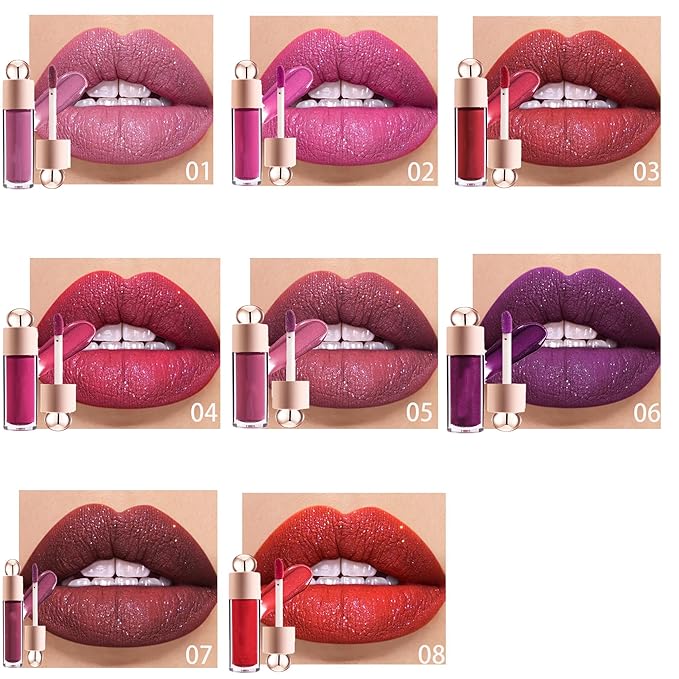 Shimmer Lip Gloss,Shine Liquid Lipstick Glossy Shimmer Finish, Glitter Sparkly Smooth Primer Lip Tint,Moisturizing Matte Lip Glaze Fine Glitter Waterproof Non-Stick Cup for Girls Women(#07)