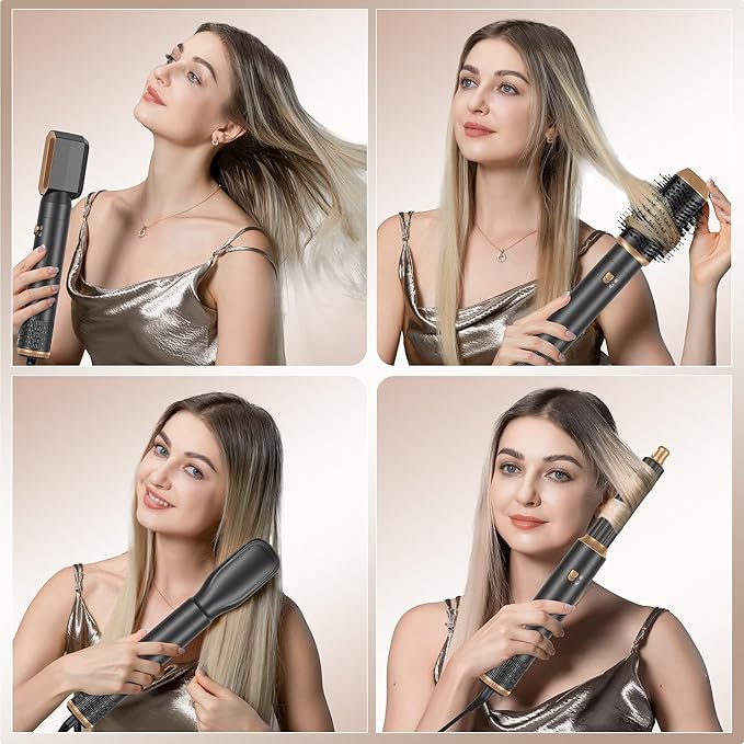 Blow Dryer Brush 6 in ONE, Curling Wand Hair Styling Tools Set, Ionic Hot Air Hair Dryer, Massage Oval Hair Dryer, Left&Right Hair Curlers 100-120V (White)