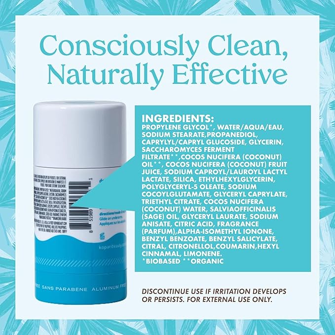 Kopari Aluminum Free Coconut Deodorant, Non Toxic & Clean Plant-Based, No Aluminum, Parabens or Baking Soda, Long Lasting Protection, Original 2 Pack
