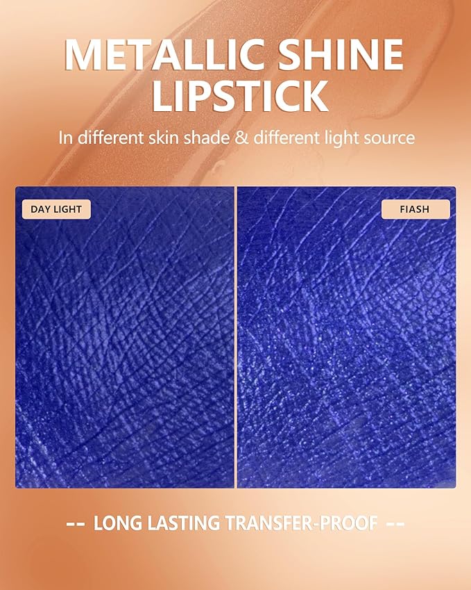 MAKI YIKA Blue Lipstick for Women Metallic Lipsticks Glitter Long Lasting Lipstick No Smudge No Transfer Liquid Pink Lip Gloss (BR015 Blue Storm)