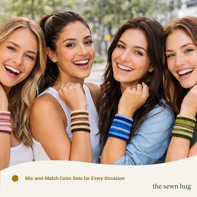 Boho Hair Ties, 20-Pack (4 Styles) Cute Elastic Bands for Thick or Thin Hair, No-Damage Stretch Bracelets, Brown Hair Accessories for Women & Girls (Midnight Bazaar)