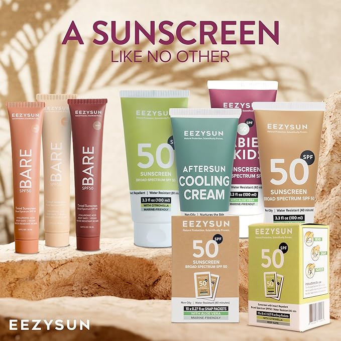 EEZYSUN Babies & Kids SPF 50 Mineral Sunscreen | Dermatologically Tested for Sensitive Skin | Contains Aloe Vera | Sweat/Water Resistant | Cruelty-Free | Reef-Safe | Travel Size - 3.3 FL OZ