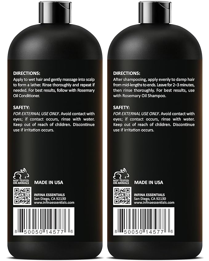 INFINA ESSENTIALS Rosemary Oil Shampoo and Conditioner Set | 16 fl oz Each | with Batana Oil | Sulfate-Free, Moisturizing & Nourishing Formula | Supports Thinning Hair for Men & Women